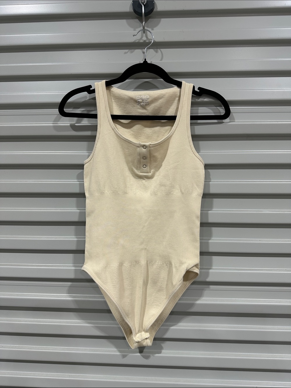 OQQ Ribbed Henley Tank Bodysuit in Cream